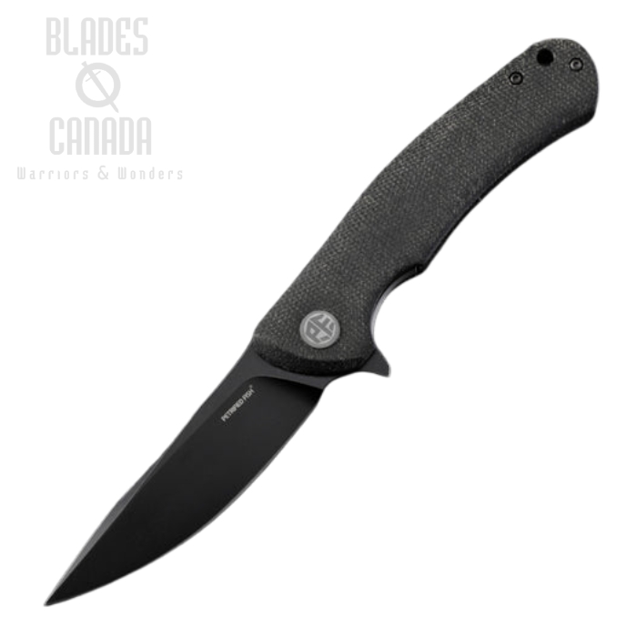 Petrified Fish Mini Warrior Folding Knife, K110 Black Stonewash, Micarta Black, 949DMDW